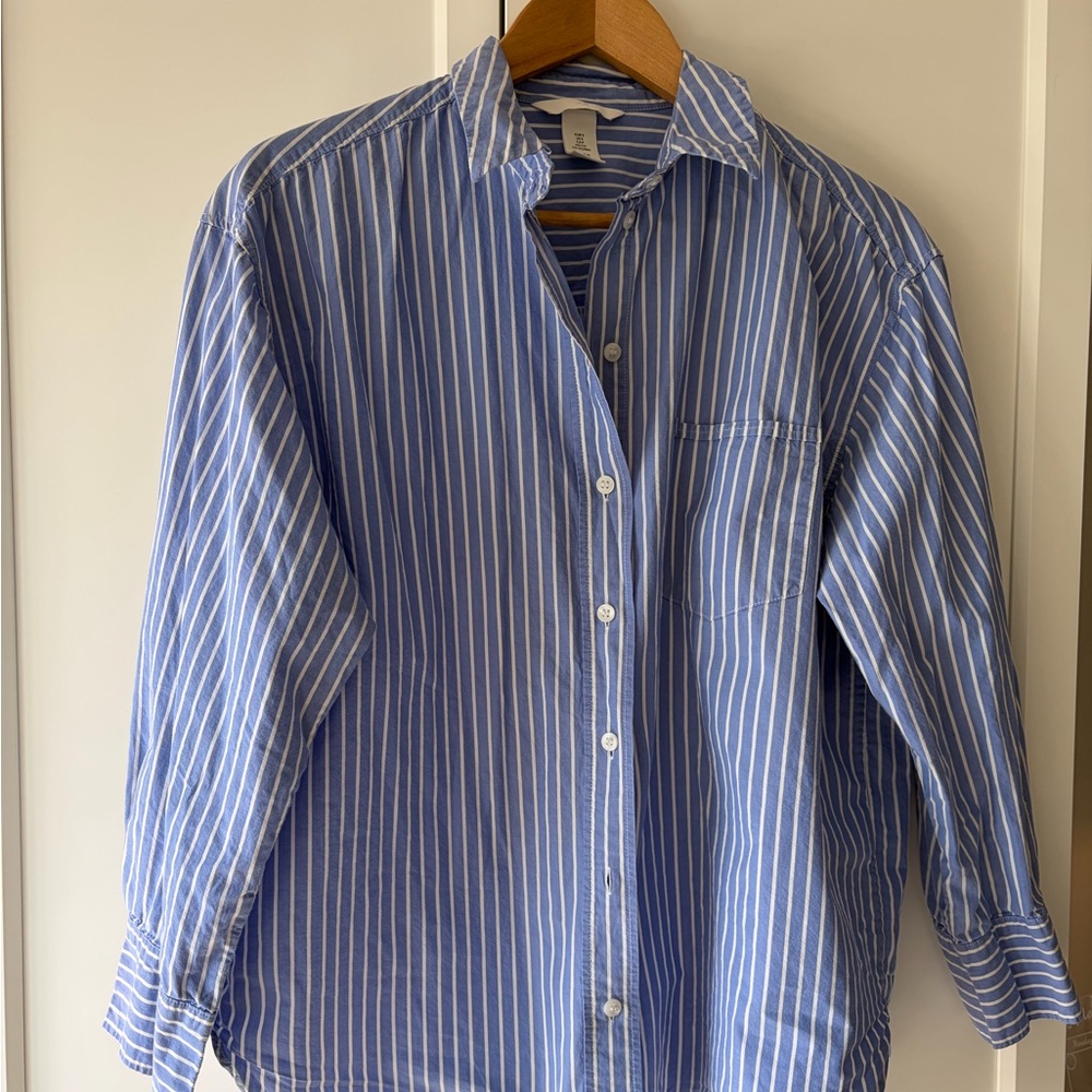 H&M Striped Blue & White Oversized Shirt